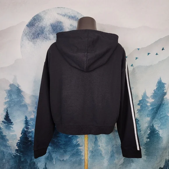 Adidas Essential Cropped Black Pullover Hoodie Women's Large - Picture 4 of 16